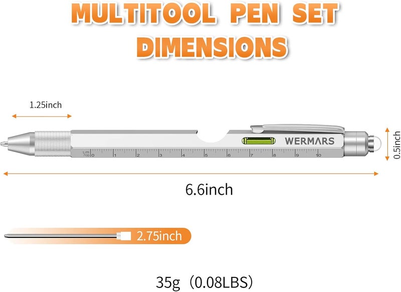 WERMARS Stocking Stuffers for Adults- Gifts for Men, 9 in 1 Multitool Pen, Christmas Gift for Dad, Gifts for Him, Tool Gifts for Dad from Kids, Gifts for Husband, Boyfriend, Grandpa(Silver) - Image 4
